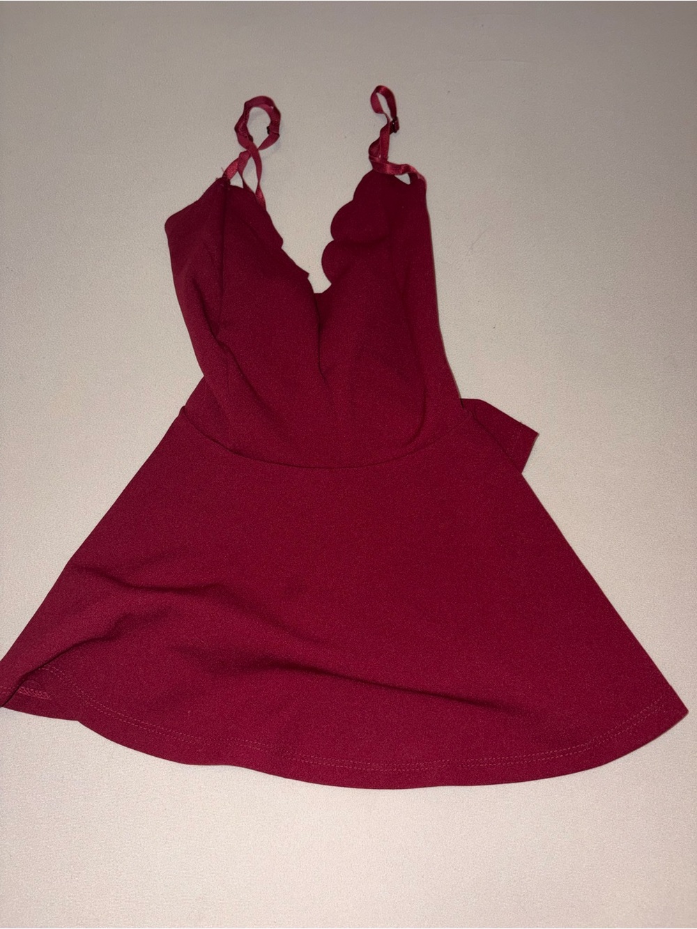 Sleeveless Scallop-Edge Fit & Flare in Deep Berry